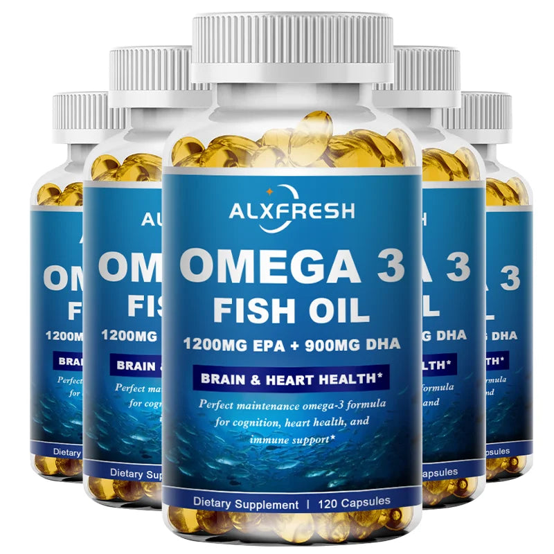 Alxfresh Wild Caught Omega 3 Fish Oil– 120/60 Soft Gels –3600mg High EPA 1300mg DHA 900mg Non-GMO Gluten Free Dietery Supplement