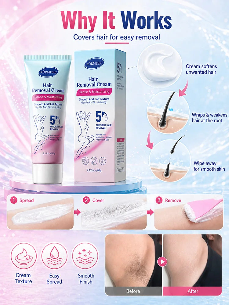 Hair Removal Cream Body Hair Remover Gentle Depilatory Cream Moisturizing Smooth Skin Care for Women Men Legs Arms Underarm Dail