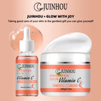 JUINHOU Vitamin C Skin Care Serum Cream Set Brighten Moisturizing Oil-Control Improve Uneven Skin Tone For Dull Skin Daily Care