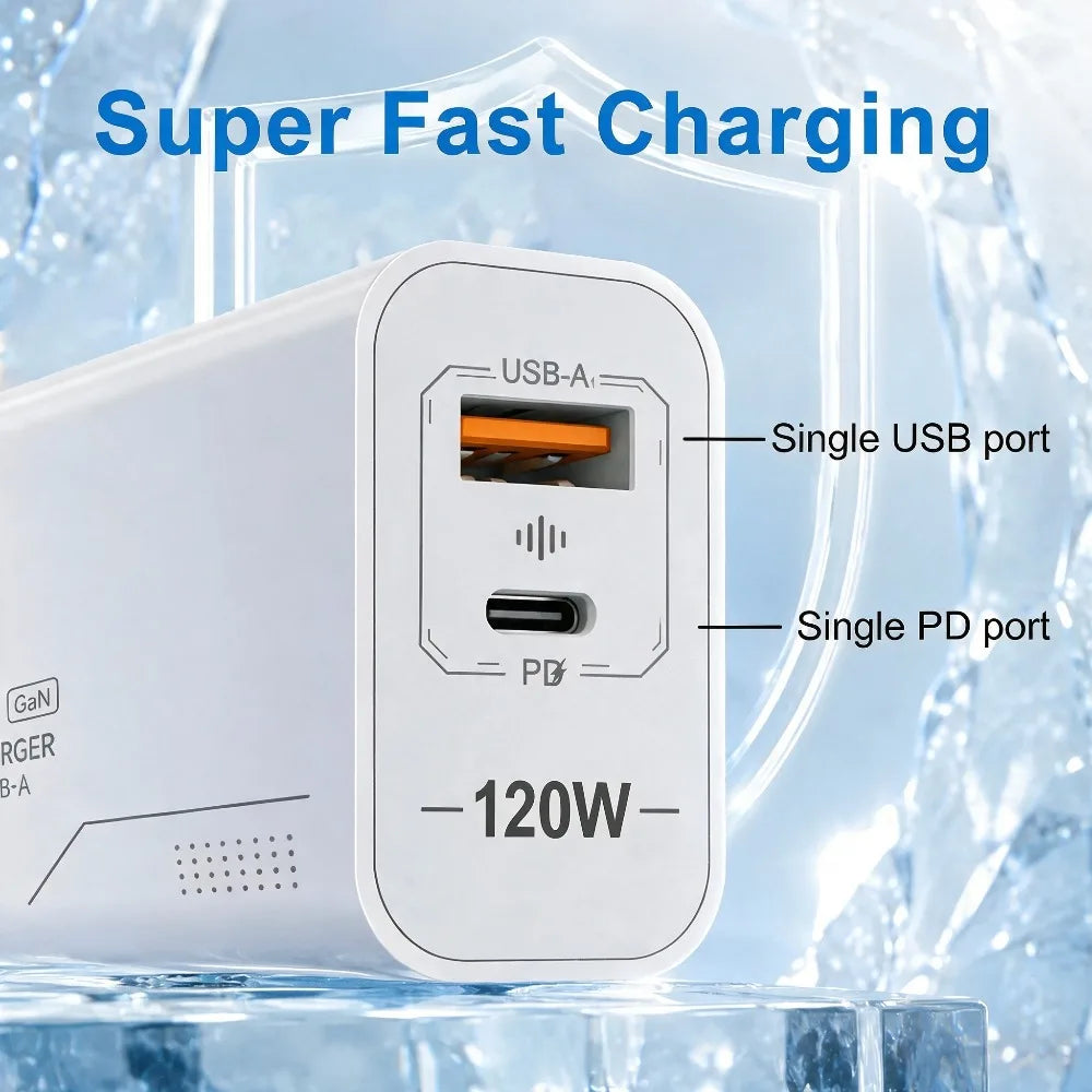 120W GaN USB C Charger 2-Port Fast Charging Phone Charger Power Adapter For iPhone Samsung Xiaomi Type C US Plug Wall Charger