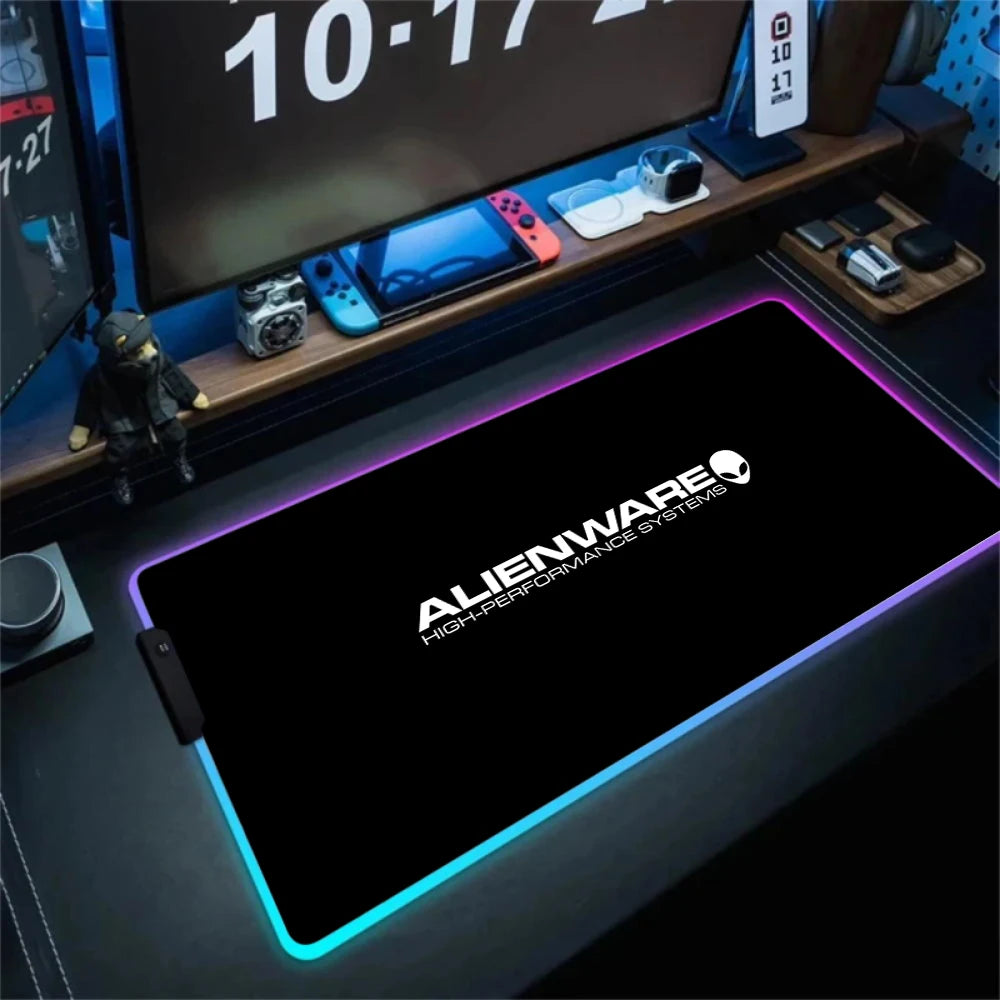 Alfombrilla de escritorio grande para teclado PC gamer XXL 900x400 RGB Alienware, alfombrilla de ratón gaming LED, accesorios de ordenador, Tapis De Souris Mousepads
