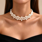 Elegant Imitation Pearls Necklace For Women Vintage Geometric Clavicle Chain Necklace Wedding Bride Jewelry Accessories