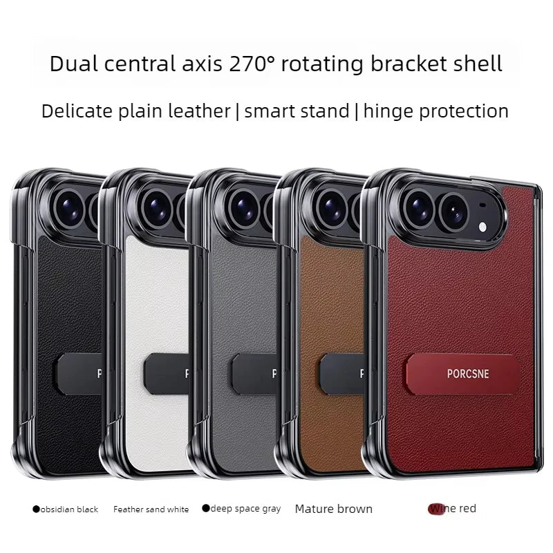For iPhone Duo 5G Case Luxury Matte Leather Ultra-Thin Skin-Friendly Hinge Holder Folding Shockproof Hard Back Cover Accessories