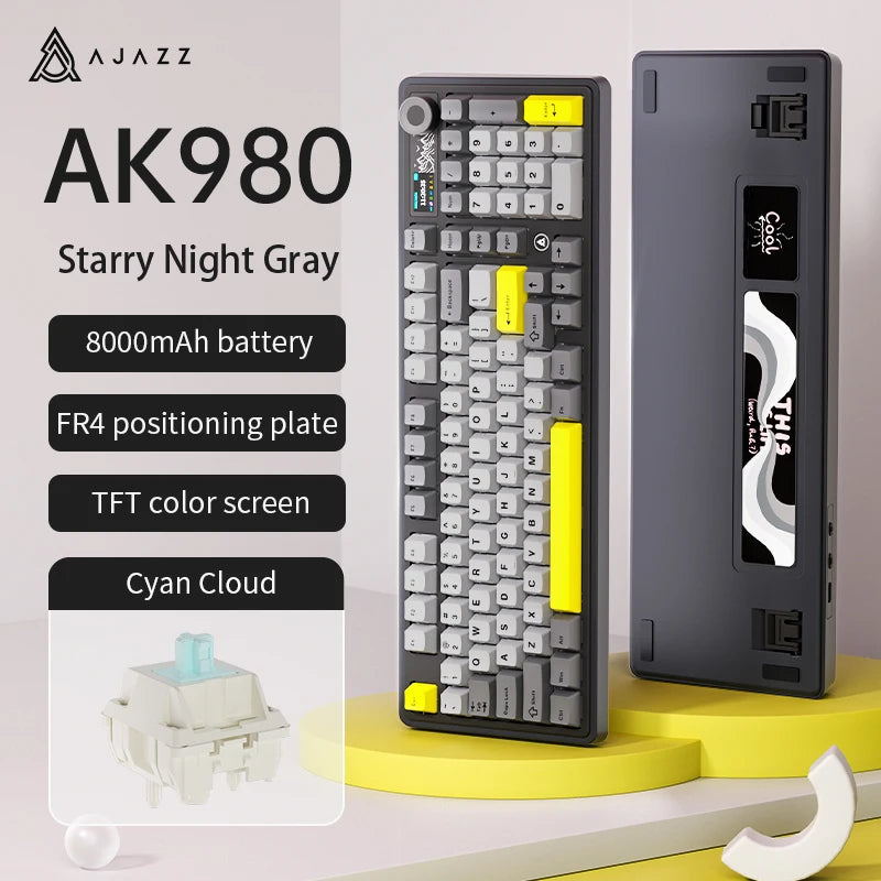 AJAZZ AK980 98% Mechanical Keyboard Gasket Mount Hot Swappable Wireless RGB Multi-Layer Foam Dampening PBT Keycaps