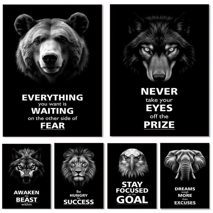 Motivational print, believe in yourself, never be afraid, awaken the beast within, animal motivational poster office decoration