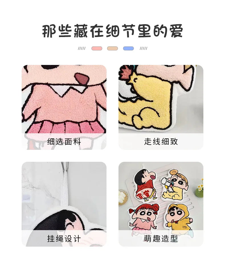 Kawaii Crayon Shin-Chan Cartoon Cute Hand Towel Water-Absorbent Coral Fleece Kitchen Quick-Drying Shower Room Supplies