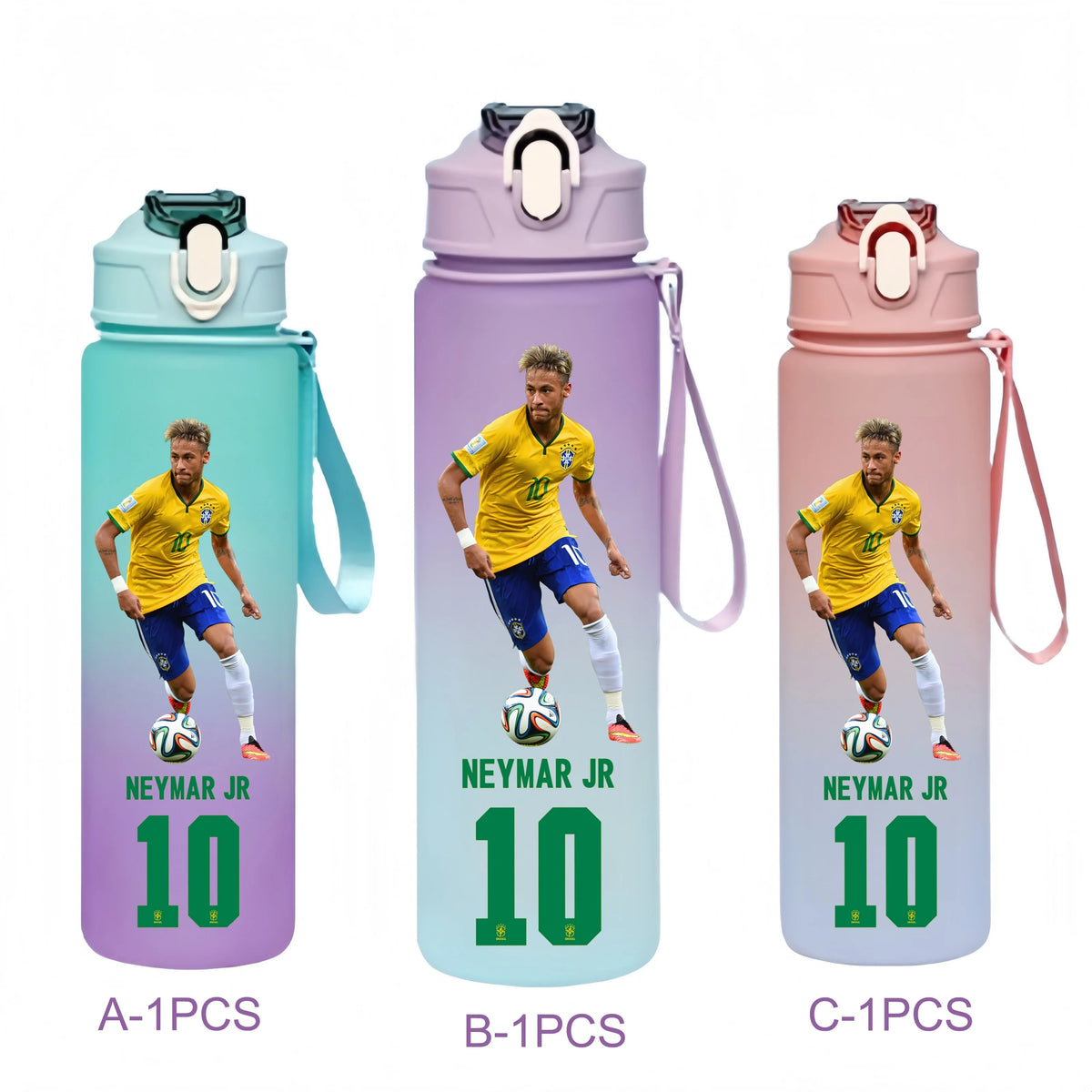 750ML Messi Modrić Neymar Football Star Straw Water Cup Portable Fitness Drink Bottle Kettle Leakproof Drinkware Fans Gifts
