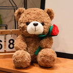 Lovely 16/25CM Bear Plush Toy Romantic Red Heart Rose Bear Doll Cute Soft Holding Flowers Bear Doll Home Decoration