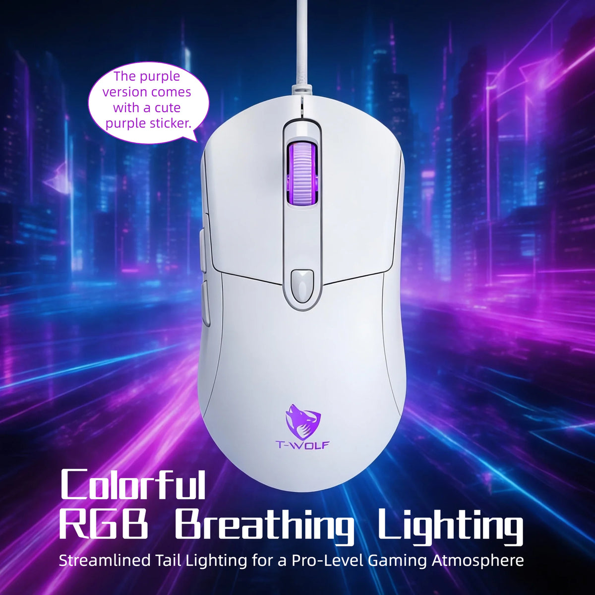 Wired Gaming Mouse RGB 6 Buttons Programmable Gaming Mouse 4 DPI Adjustable Gamer Mouse Ergonomic Computer Mouse 1.5m Braided Cable RGB Breathing Light Mouse for PC Laptop Desktop Gaming Mice Purple
