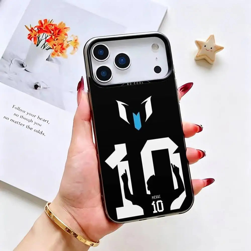 Messi Football Case for iPhone 17 16 15 14 13 12 11 Plus Pro Max Silver
