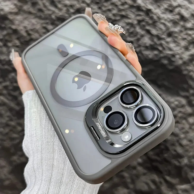 Luxury Magnetic Shockproof Phone Case For iPhone 16 15 14 13 12 17 18 Pro Max For Magsafe Funda Stand Glass Lens Protector Cover