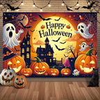 Halloween Happy background banner, Ghost castle pumpkin ghost, carnival, festival, celebration event, party decoration