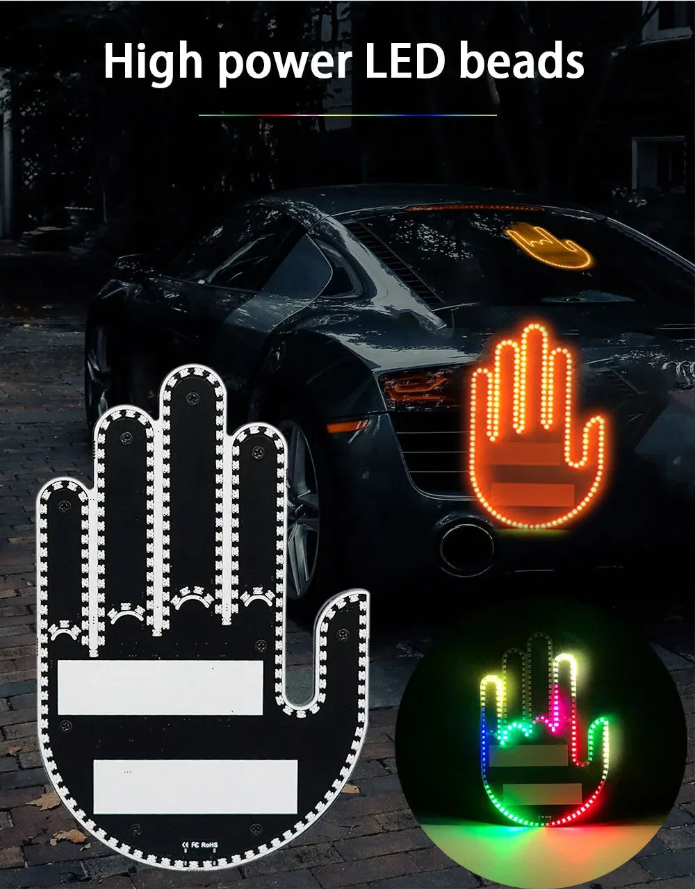 Car Gesture Light with Remote Control – Funny LED Palm Light for Road Rage Reactions