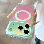 Luxury Laser Aurora Gradient For Magsafe Phone Case For iPhone 18 15 16 17 Pro Max Magnetic Wireless Charging Hard Bumper Cover
