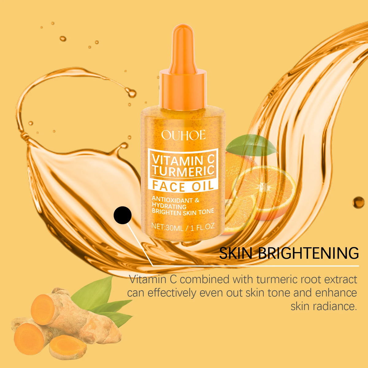 30ml Vitamin C Brightening Serum with Turmeric Extract Niacinamide Face Moisturizer Hydrating Glow Booster for Even Skin Tone