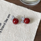 Sweet Shiny Bow Stud Earrings Women Zircon Pearl Small Earrings Elegant Delicate Versatile Christmas Party Jewelry Accessories