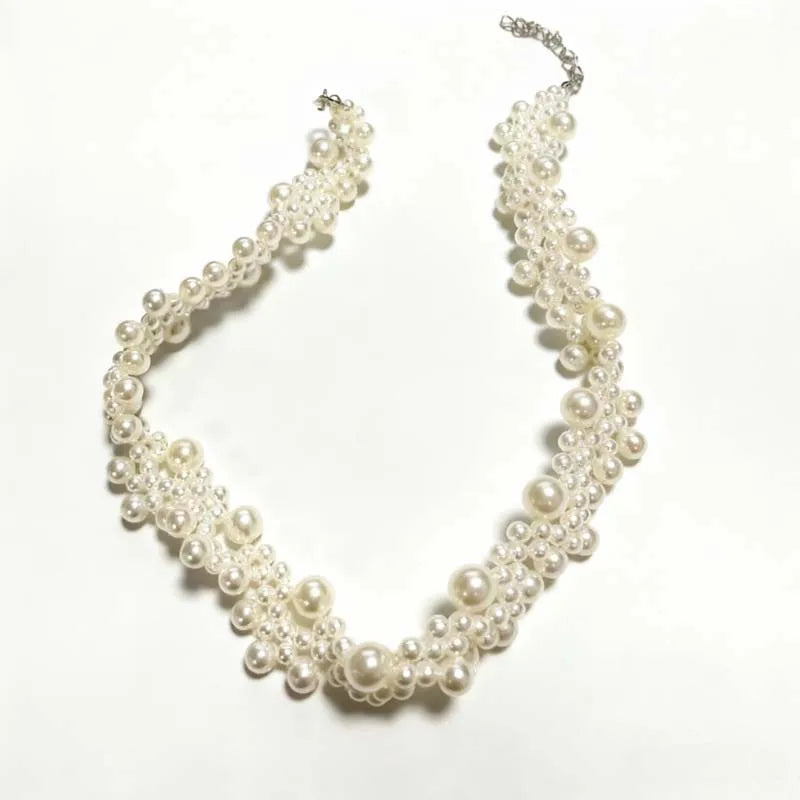 Elegant Imitation Pearls Necklace For Women Vintage Geometric Clavicle Chain Necklace Wedding Bride Jewelry Accessories