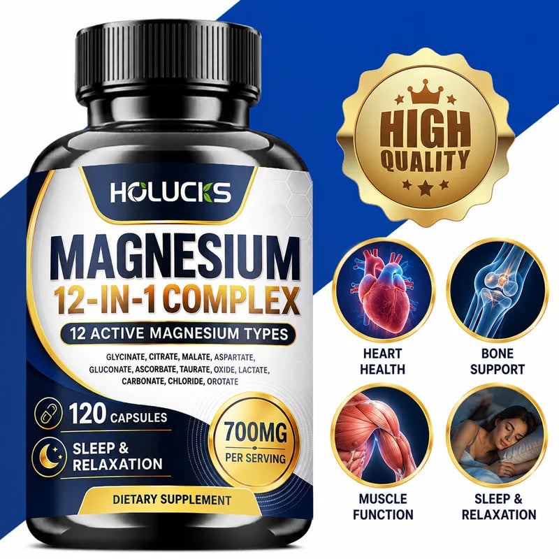 Magnesium 12-IN-1 Complex Capsules - Bone & Heart Health Supplement, Sleep Support,Muscle Relaxation,Stress & Anxiety Relief