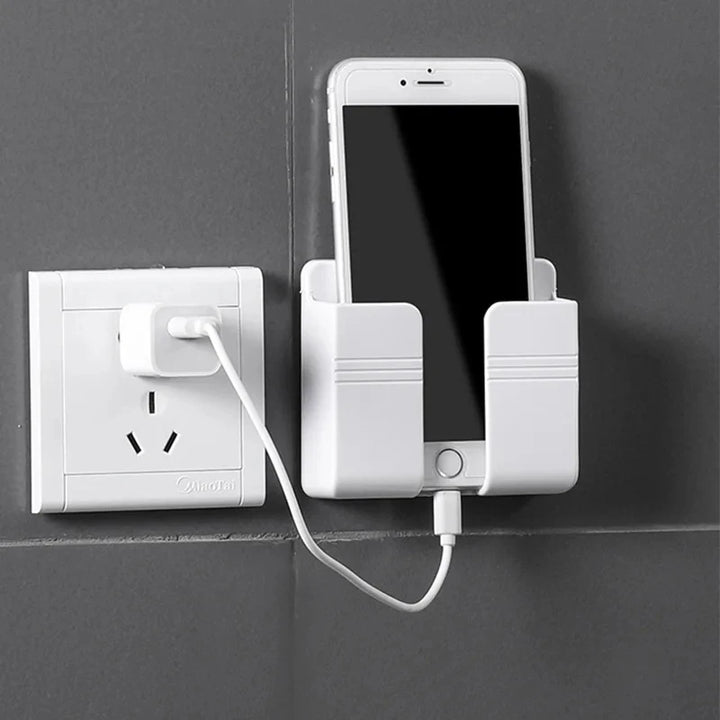 Wall Mounted Phone Charging Holder and Remote Control Organizer