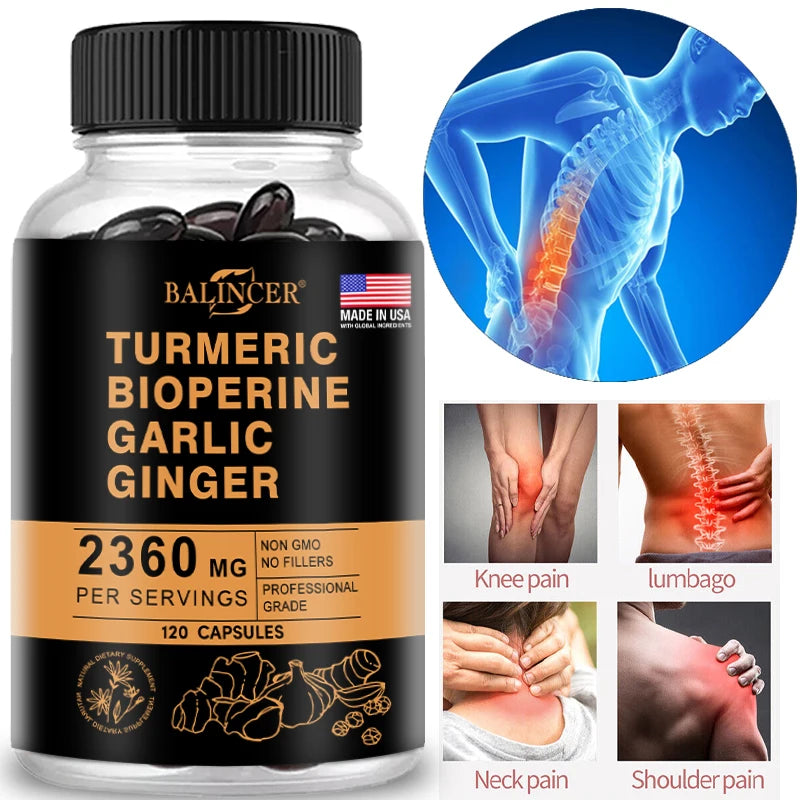 4-in-1 Turmeric Ginger Supplement with Pepperin 2360 Mg with Garlic Curcumin Black Pepper, for Joint, Digestive & Immune Support