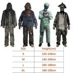 Kids & Adults Zombie Cosplay Costume, Scary Horror Bloody Skeleton  Outfit with Mask Gloves, Halloween Carnival Fancy Dress