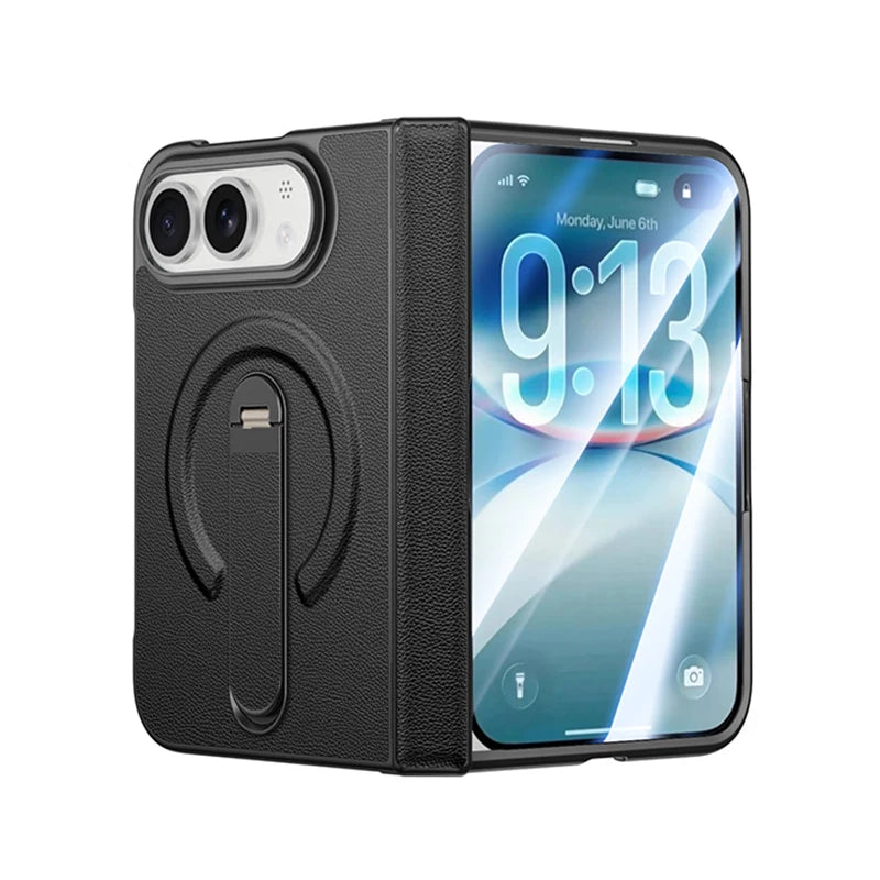 Metal Holder for Magsafe Magnetic Hinge Protection Phone Case for IPhone Duo Fold with Protective Film Leather Kickstand Cover