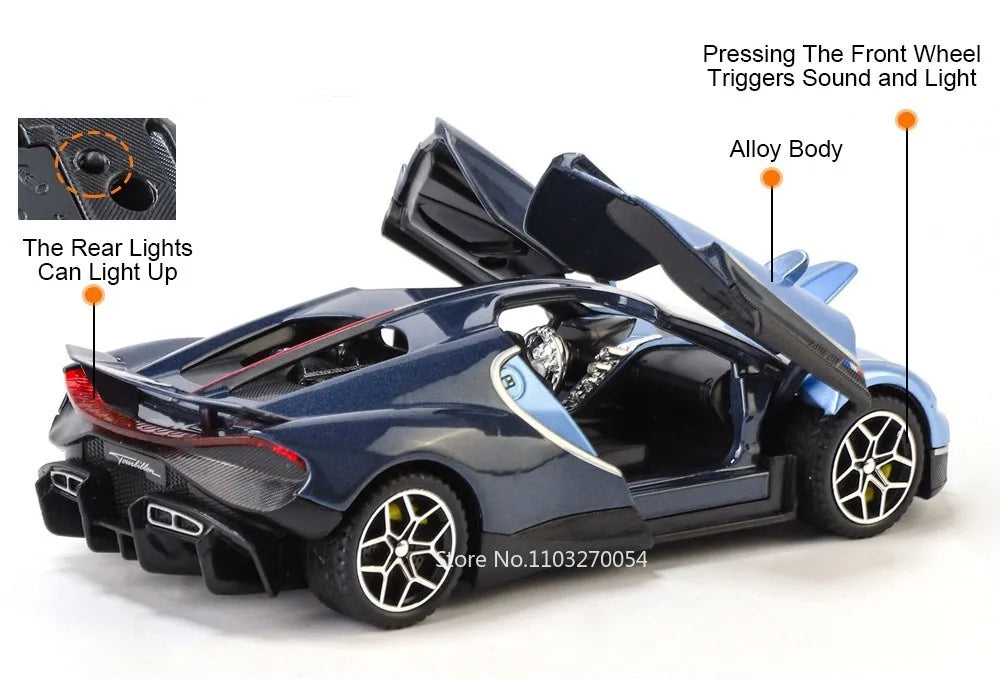 1:32 Atlantic Tourbillon Car Model Alloy Diecast Toys Doors Opened Sound Light Pull Back Miniature Models Office Table Ornaments