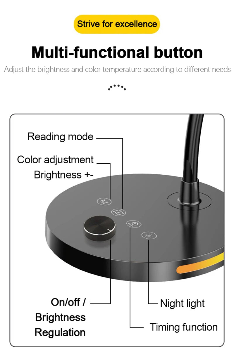 LED Desk Lamp Plug-In Knob Switch Five Level Dimming Desktop Reading Lamps Bedroom Dormitory  Clip Type Iron Bedside Desk Light