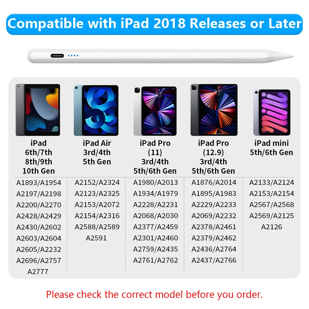 Stylus Pen for Apple Pencil with LED Power Indicators Palm Rejection Touch Pen for 2026 2025 2022 2021 2020 2019 2018 iPad Penci