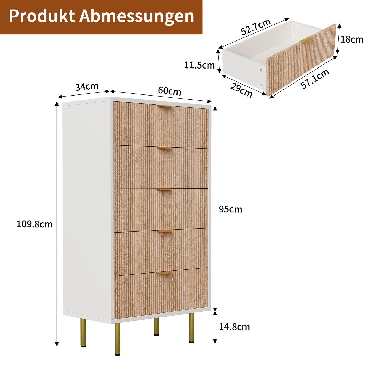 Rosahqnda Modern Drawer Cabinet,5 Drawers,Chest of Drawers,Sideboard,Bedside table,for Living Room,Entryway,Hallway,Wooden