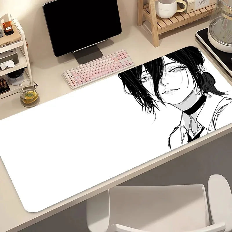 Mouse Pad Kawaii Gaming Accessories Computer Mouse Mat PC Gamer Black And Whit Keyboard Pad Chainsaw Man Reze Desk Mat Mousepad