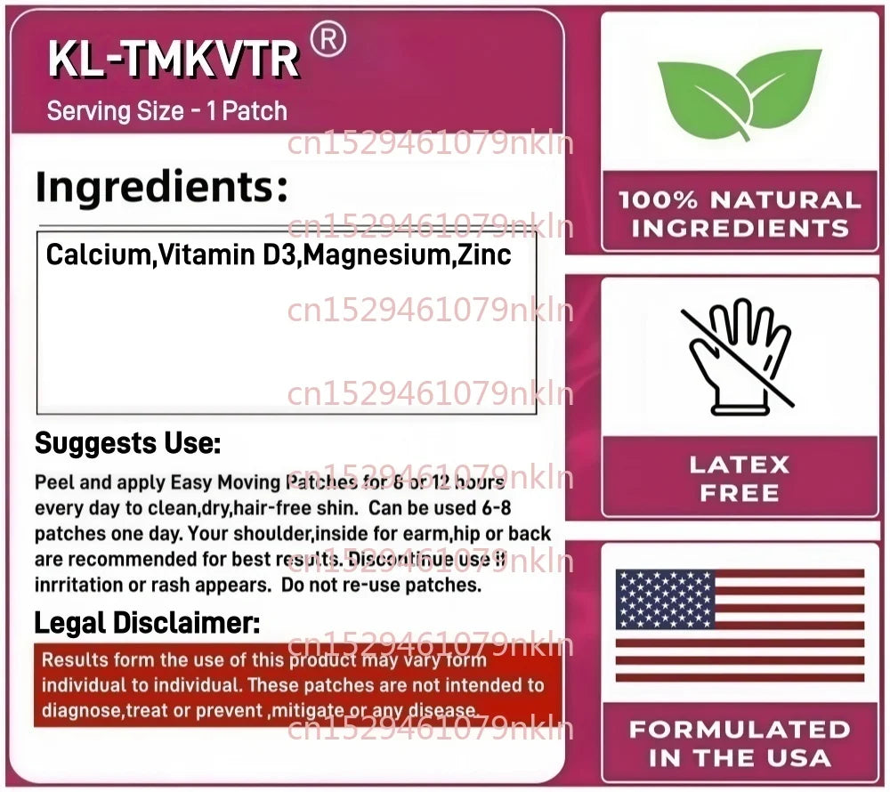 30 Patches Calcium Vitamin D3 Magnesium Zinc Transdermal Patches - Bone, Muscle, and Immune Support