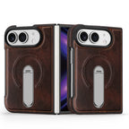For Magsafe For iPhone Duo Case Luxury Matte Leather Magnetic Rotating Ring Holder Shockproof Protection Back Cover Accessories