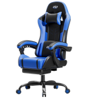 Ergonomic Gaming Chair, Lumbar Massage & Adjustable Headrest, PU Leather Computer Seat with Retractable Footrest and 360° Swivel