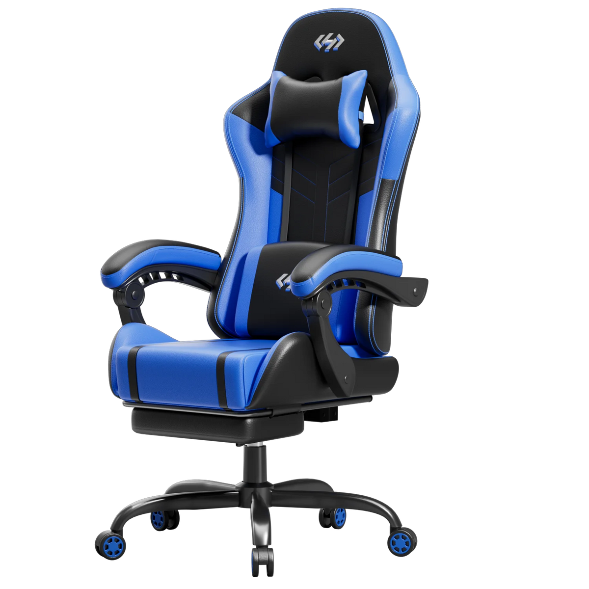 Ergonomic Gaming Chair, Lumbar Massage & Adjustable Headrest, PU Leather Computer Seat with Retractable Footrest and 360° Swivel