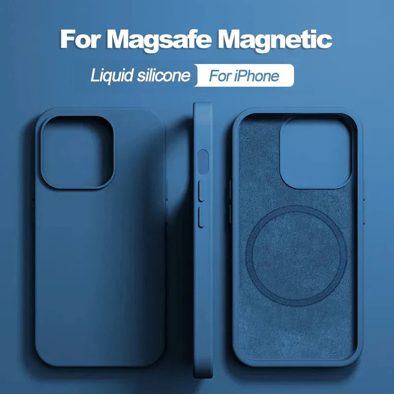 Luxury For Magsafe Wireless Charge Case For Apple iPhone 15 14 13 11 16 17 Pro Max 17 Air Plus Liquid Silicone Shockproof Cover
