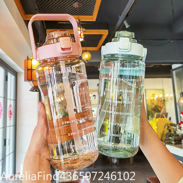 2L Large‑Capacity Portable Sports Water Bottle Plastic Travel Kettle With Straw High‑Appearance Big Fat Cup For Adult Fitness Daily Outdoor Use
