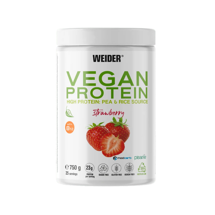 Weider vegan protein - 750 gr - 23g/dose isolated pea and rice. With vitamin b12 and stevia. Gluten free, sugar free.