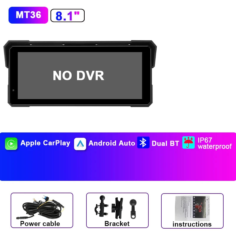 Jansite Portable 8.1 inch IP67 Waterproof Motorcycle 4K DVR GPS Navigation Wireless Carplay Android Auto Moto Recorder Monitor