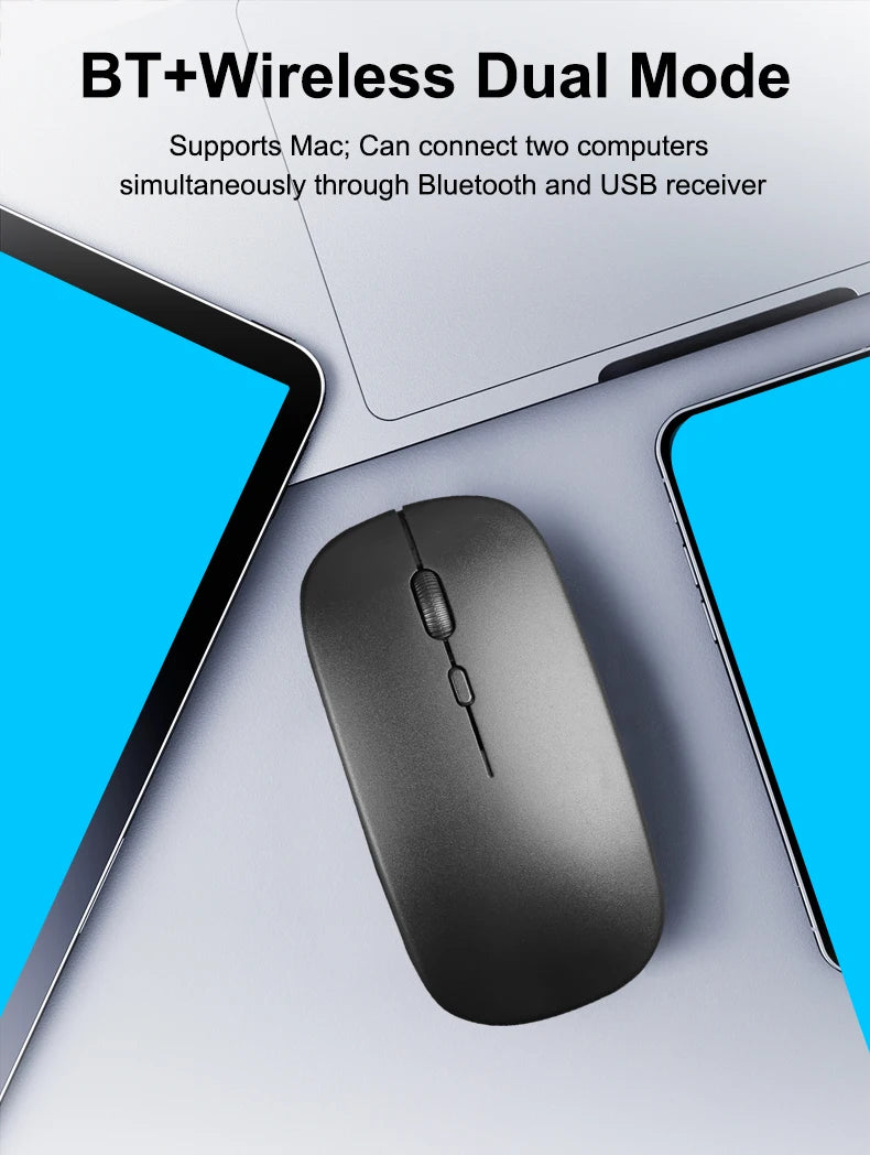 Wireless Mouse Dual Modes Bluetooth-compatibl 2.4G Portable Office Mouse for Laptop Notebook PC MacBook Battery Gaming Mouse
