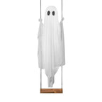 Hanging Swing Ghost Halloween Decoration Cute White Ghost with String Light Spooky Ghost Ornament for Porch Yard Trees