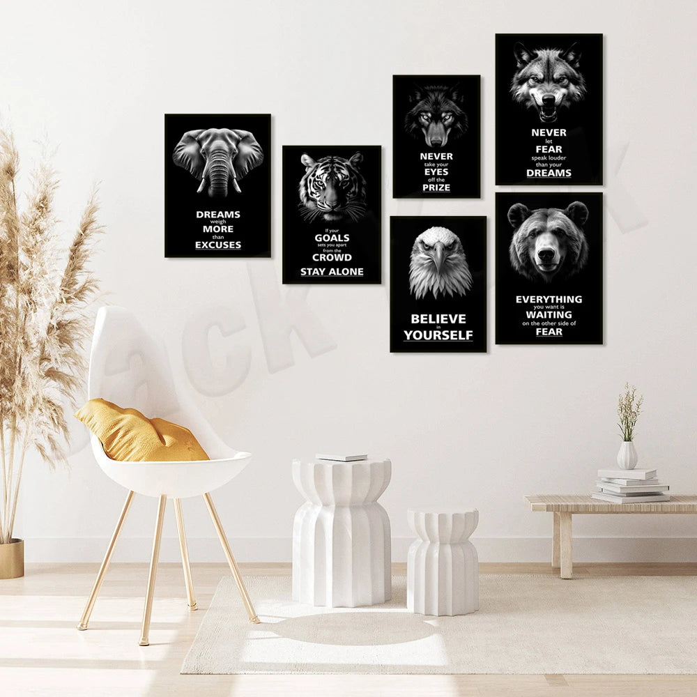 Motivational print, believe in yourself, never be afraid, awaken the beast within, animal motivational poster office decoration