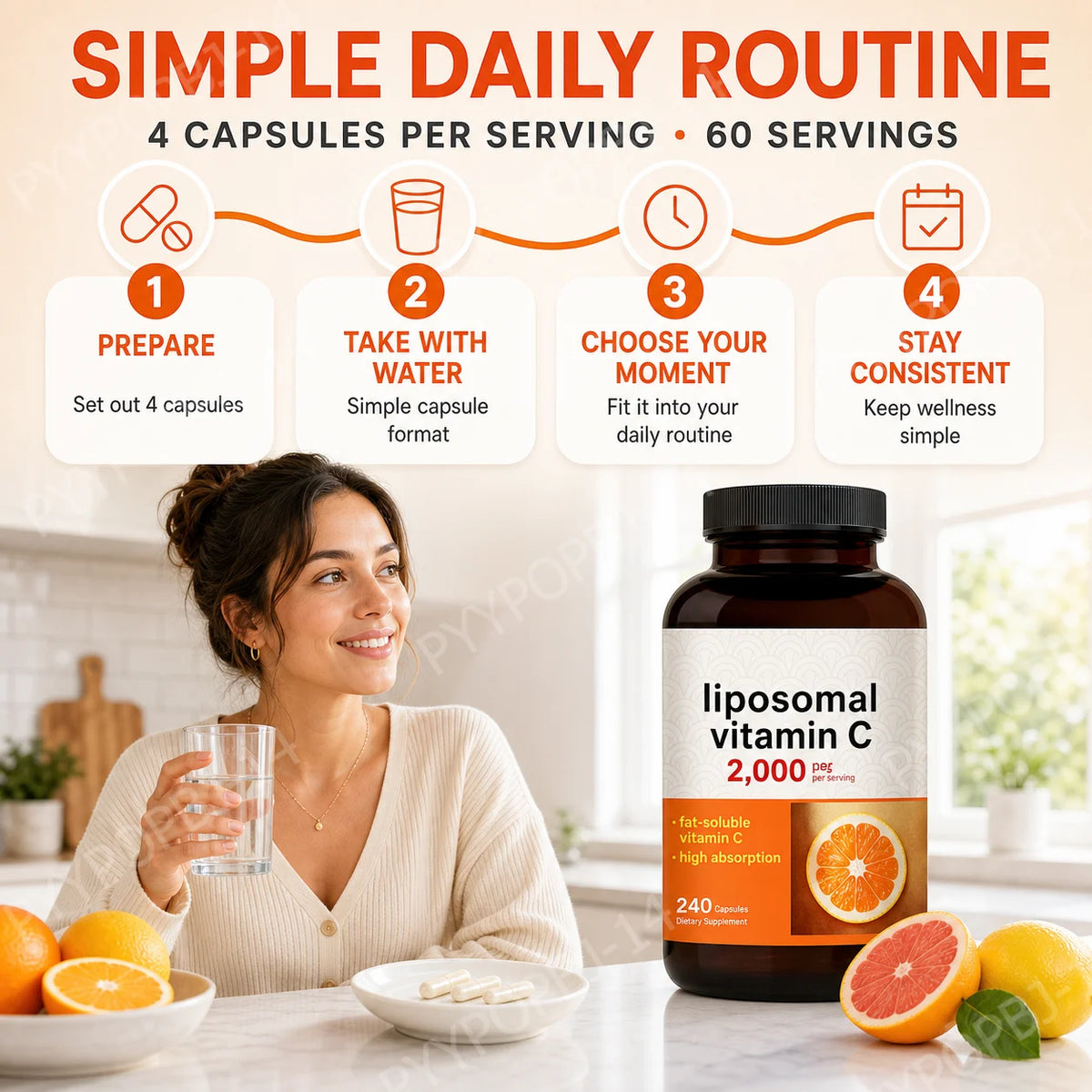 Liposomal Vitamin C 2000mg High Absorption Fat-Soluble 240 Capsules 60 Servings Non-GMO Gluten Free
