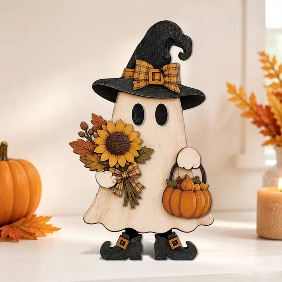 Wooden Autumn Three-Piece Decorative Ornaments, Cute Autumn Shelf Decorations, Suitable for Halloween, Christmas, Thanksgiving Table Decorations, Office Desk, Living Room, Dining Room Decorations, Home Decor, Party Decoration