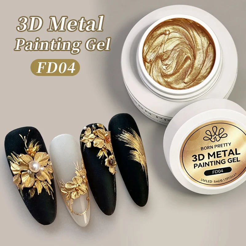 BORN PRETTY 5ml 3D Metal Painting Gel Embossed Nail Gel Polish Plaster Texture Drawing Carving Gel Nail Art Manicure Supplies