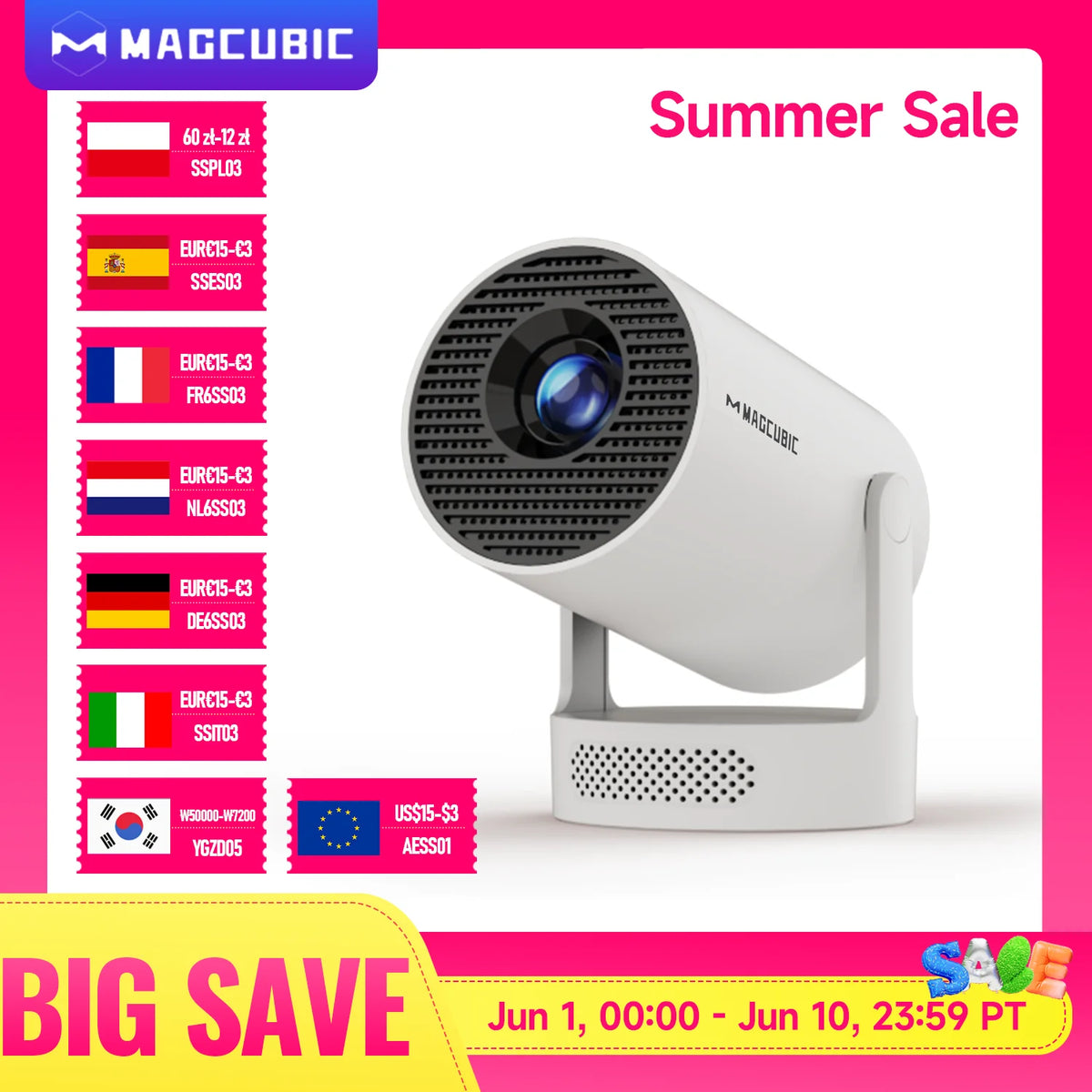 Magcubic HY300 Pro+ 8K Android 14 Portable Projector 8000 Lumens WiFi 6 BT5.4 Outdoor Theater 5W HiFi Speaker 720P HD Supported