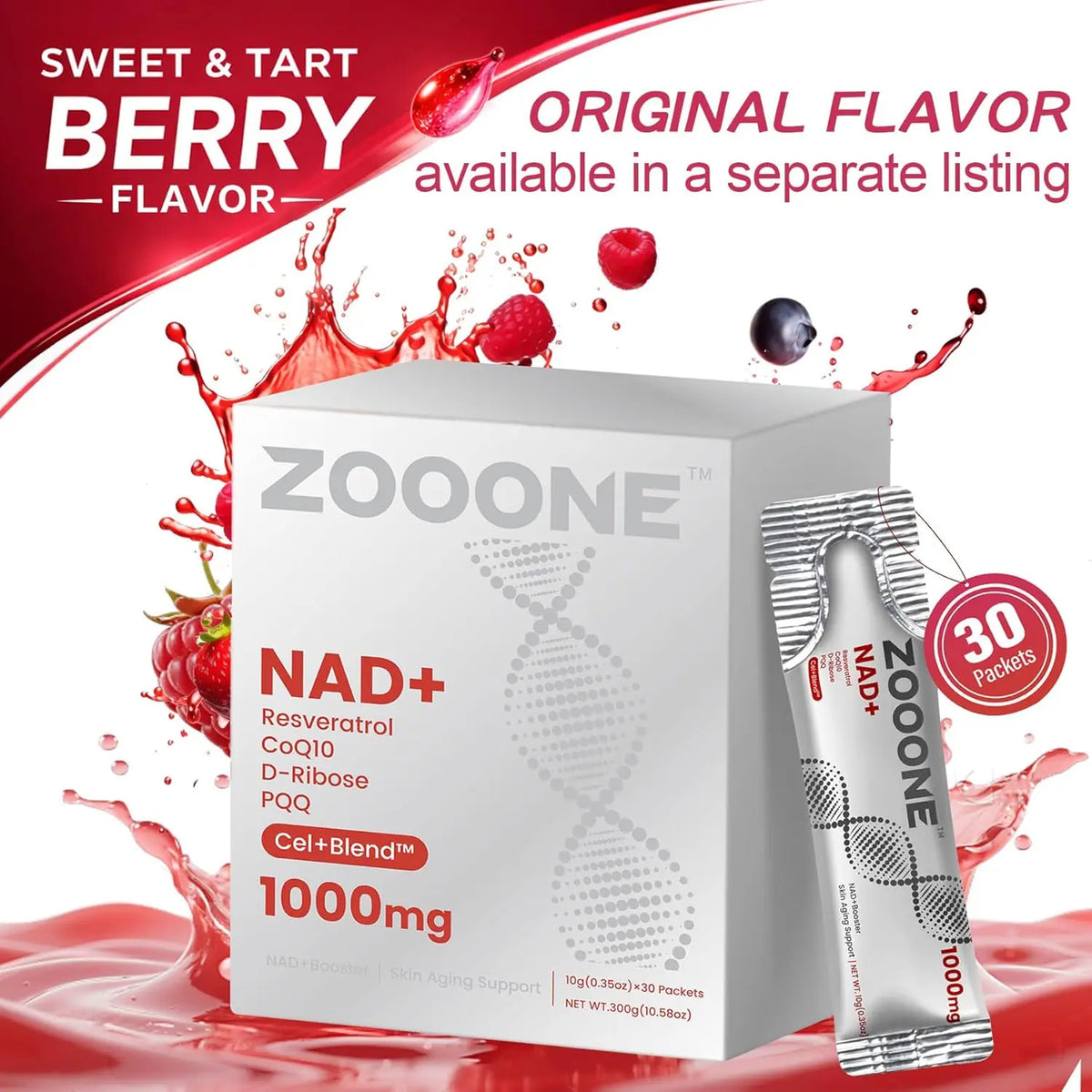 zooone NAD+ Supplement with Resveratrol, Liquid Designed to Help Support Absorption, 1000mg NMNH Supplement Alternative for Anti-Aging, Boost Energy, Support Cellular, 30 Pockets