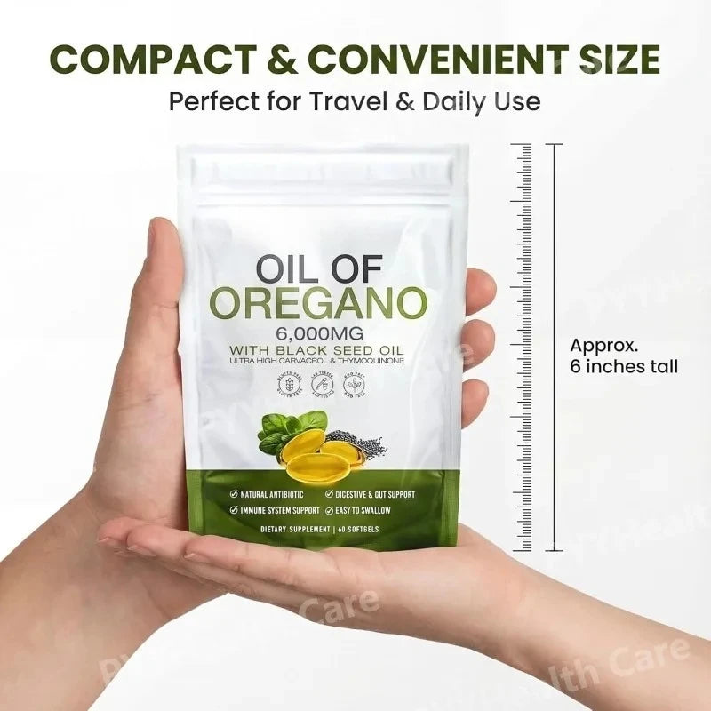 60 Count Oregano Oil Black Seed Oil Softgels Herbal Plant-Based Natural Supplement Capsules  for Immune & Digestive Support