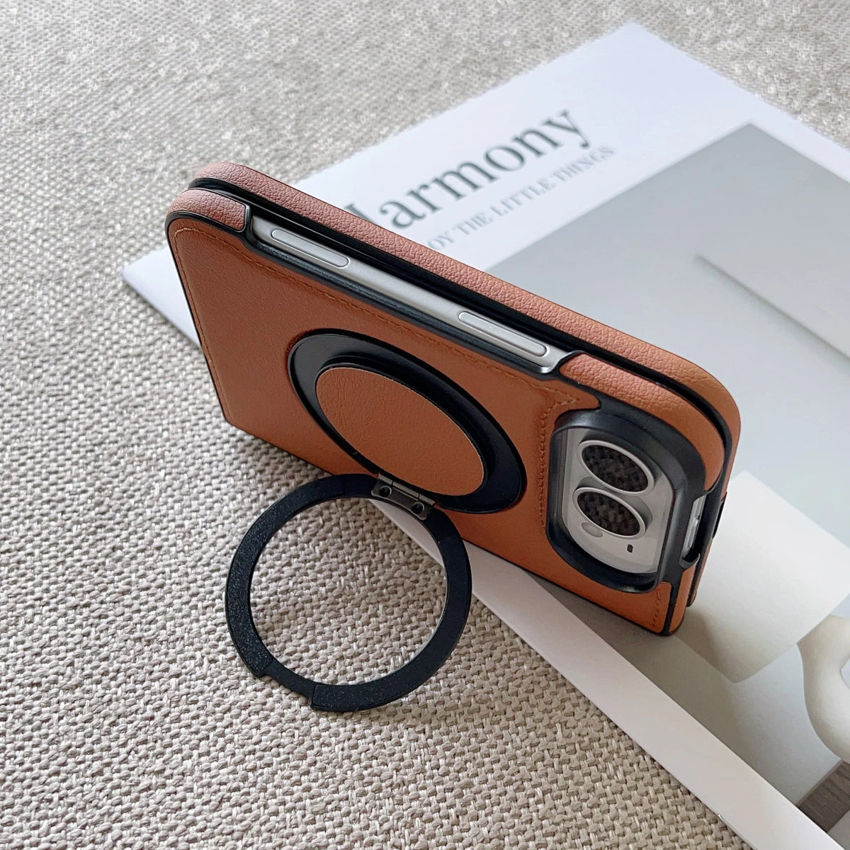 360° Rotating Bracket Magnetic Case For iPhone Duo For Magsafe PU Leather Shockproof Cover Funda