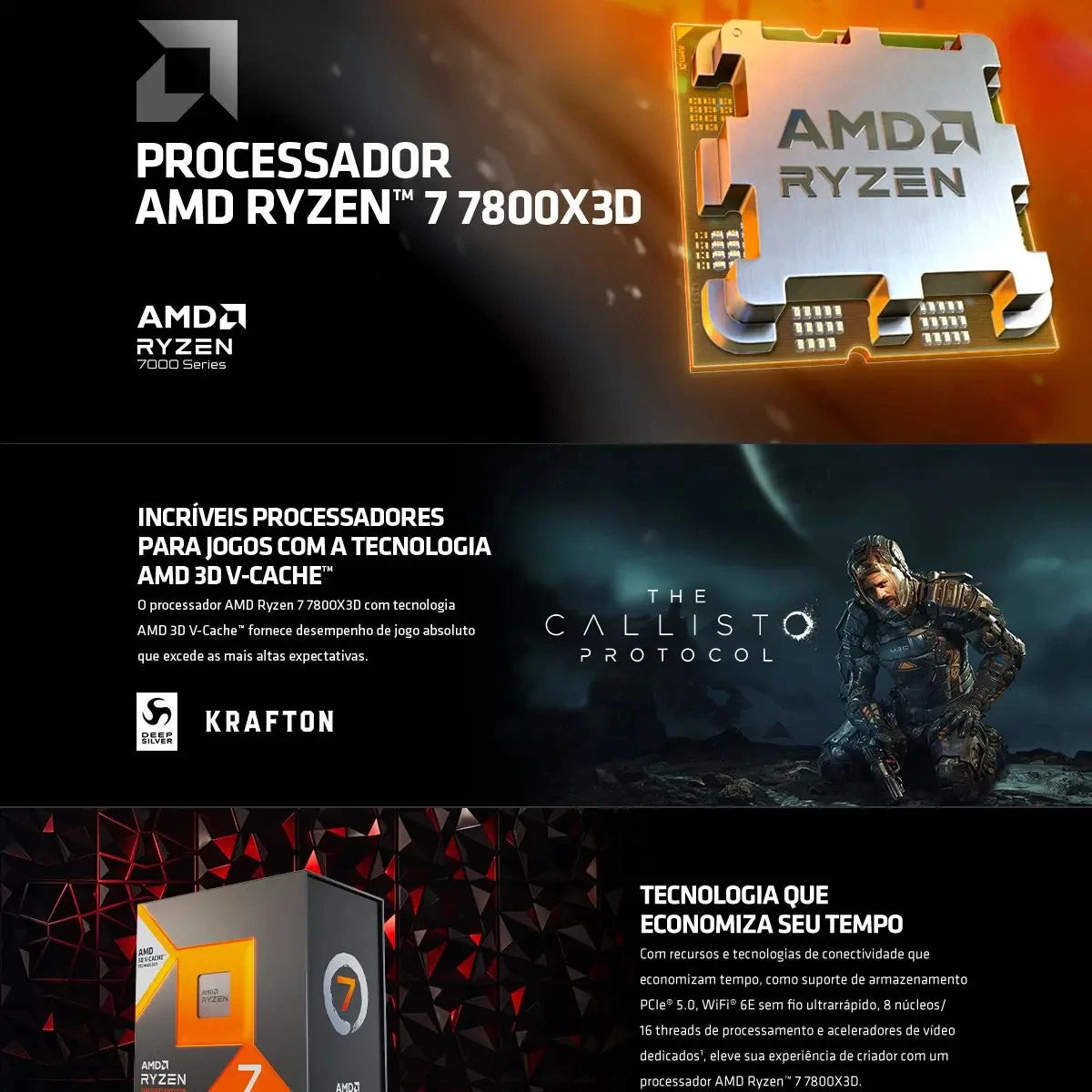 AMD Ryzen 7 7800X3D 8-Core 16-Thread DDR5 4.2GHz R7 7800X3D Socket AM5 L3=96M Processor 5NM 120W No Fan